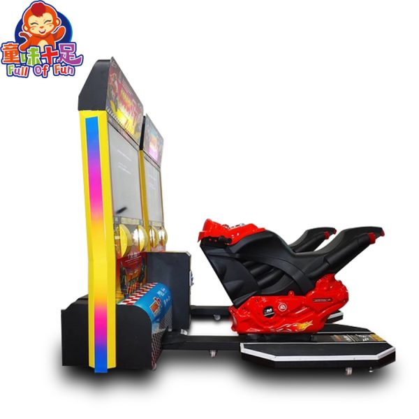 Coin-Operated Racing Motorcycle Arcade Machine with Realistic Controls and Immersive Graphics