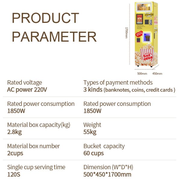 Self Small Popcorn Vending Machine Commercial For Business Popcorn Machine Mini Continuous Popcorn Production Machine With Cart - Image 3