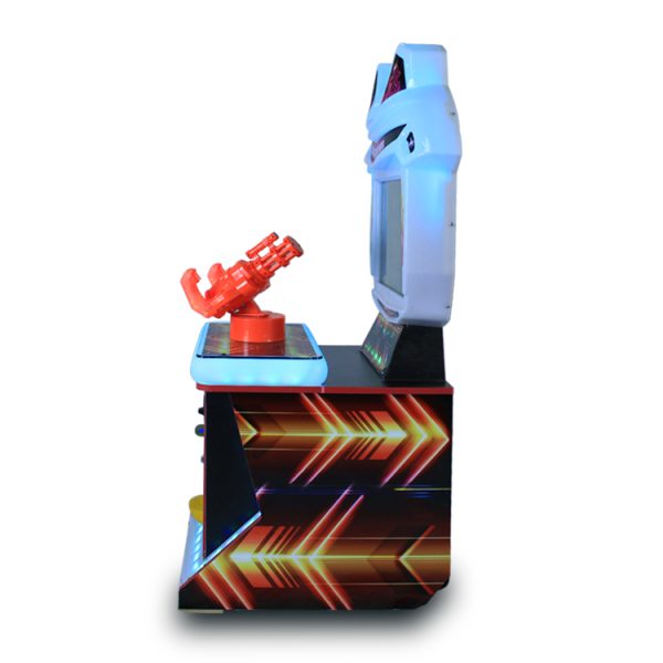 A colorful coin-operated children's shooting game machine designed for kids. The machine features vibrant graphics, child-friendly controls, and targets for safe shooting fun. Ideal for arcades, amusement parks, and family entertainment centers, it offers an exciting shooting experience for young players.