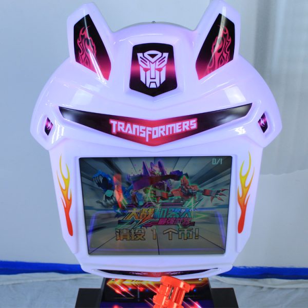 A colorful coin-operated children's shooting game machine designed for kids. The machine features vibrant graphics, child-friendly controls, and targets for safe shooting fun. Ideal for arcades, amusement parks, and family entertainment centers, it offers an exciting shooting experience for young players.