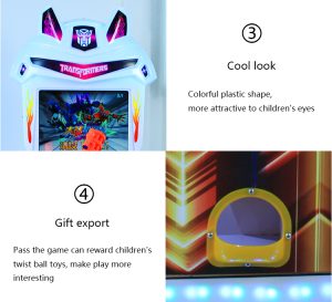 A colorful coin-operated children's shooting game machine designed for kids. The machine features vibrant graphics, child-friendly controls, and targets for safe shooting fun. Ideal for arcades, amusement parks, and family entertainment centers, it offers an exciting shooting experience for young players.