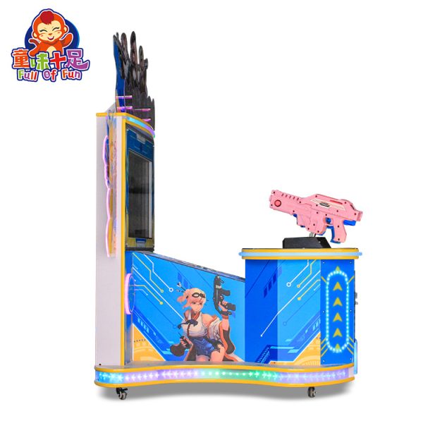 A colorful coin-operated children's shooting game machine designed for young players. The machine features vibrant graphics, child-friendly controls, and interactive targets for safe shooting fun. Ideal for arcades, amusement parks, and family entertainment centers, it provides an exciting and engaging shooting experience for kids.