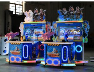 A colorful coin-operated children's shooting game machine designed for young players. The machine features vibrant graphics, child-friendly controls, and interactive targets for safe shooting fun. Ideal for arcades, amusement parks, and family entertainment centers, it provides an exciting and engaging shooting experience for kids.