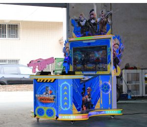 A colorful coin-operated children's shooting game machine designed for young players. The machine features vibrant graphics, child-friendly controls, and interactive targets for safe shooting fun. Ideal for arcades, amusement parks, and family entertainment centers, it provides an exciting and engaging shooting experience for kids.