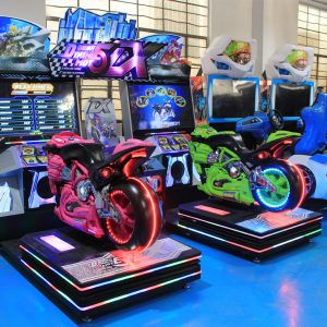 A dynamic and exciting coin-operated Two-Player Motorcycle Racing Game Machine designed for players of all ages. The machine features realistic graphics and sound effects, offering an immersive racing experience. Perfect for arcades and entertainment centers.