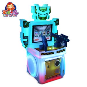 A colorful coin-operated children's two-player shooting game machine designed for kids. The machine features vibrant graphics, dual controls, and interactive targets for safe and competitive shooting fun. Ideal for arcades, amusement parks, and family entertainment centers, it provides an exciting two-player shooting experience for young players.