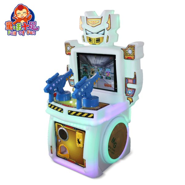 A colorful coin-operated children's two-player shooting game machine designed for kids. The machine features vibrant graphics, dual controls, and interactive targets for safe and competitive shooting fun. Ideal for arcades, amusement parks, and family entertainment centers, it provides an exciting two-player shooting experience for young players.