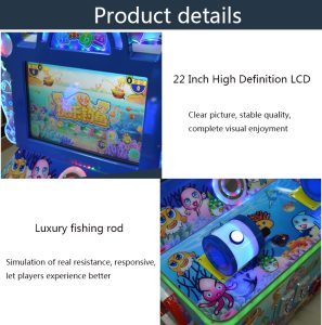 A colorful coin-operated children's two-player fishing game machine shaped like a castle. The machine features vibrant graphics, dual controls, and interactive fishing gameplay. Ideal for arcades, amusement parks, and family entertainment centers, it offers a magical and engaging fishing experience for young players.