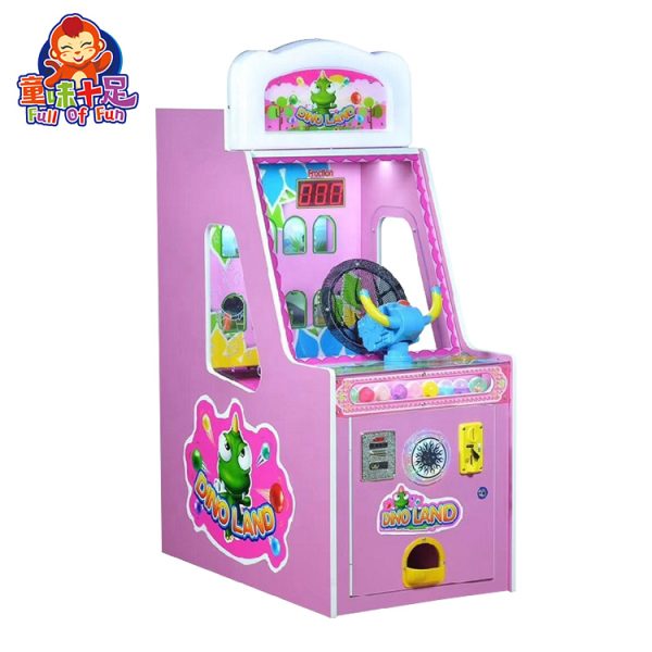 A colorful coin-operated Dinosaur Paradise Children's Ball Shooting Game designed for kids. The machine features vibrant dinosaur graphics, a user-friendly interface, and interactive ball shooting gameplay. Ideal for arcades, family entertainment centers, and playrooms, it offers a fun and engaging experience for young players.