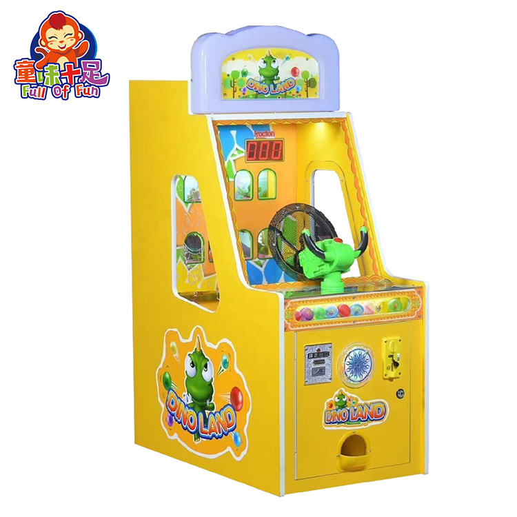 A colorful coin-operated Dinosaur Paradise Children's Ball Shooting Game designed for kids. The machine features vibrant dinosaur graphics, a user-friendly interface, and interactive ball shooting gameplay. Ideal for arcades, family entertainment centers, and playrooms, it offers a fun and engaging experience for young players.