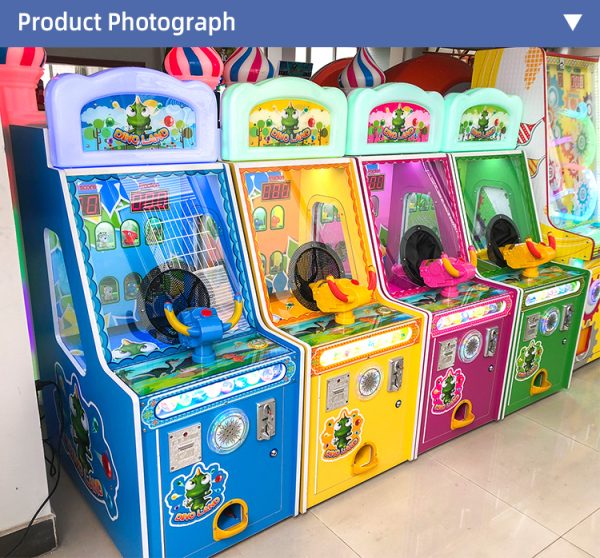A colorful coin-operated Dinosaur Paradise Children's Ball Shooting Game designed for kids. The machine features vibrant dinosaur graphics, a user-friendly interface, and interactive ball shooting gameplay. Ideal for arcades, family entertainment centers, and playrooms, it offers a fun and engaging experience for young players.