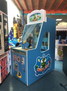 A colorful coin-operated Dinosaur Paradise Children's Ball Shooting Game designed for kids. The machine features vibrant dinosaur graphics, a user-friendly interface, and interactive ball shooting gameplay. Ideal for arcades, family entertainment centers, and playrooms, it offers a fun and engaging experience for young players.