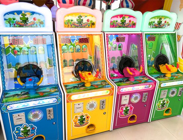 A colorful coin-operated Dinosaur Paradise Children's Ball Shooting Game designed for kids. The machine features vibrant dinosaur graphics, a user-friendly interface, and interactive ball shooting gameplay. Ideal for arcades, family entertainment centers, and playrooms, it offers a fun and engaging experience for young players.