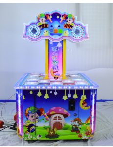 A colorful coin-operated Children's Two-Player Whack-a-Mole Game designed for kids. The machine features vibrant graphics, a user-friendly interface, and interactive whack-a-mole gameplay. Ideal for arcades, family entertainment centers, and playrooms, it offers a fun and engaging experience for two young players.
