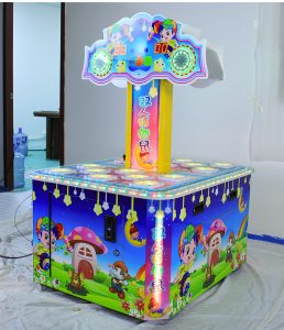 A colorful coin-operated Children's Two-Player Whack-a-Mole Game designed for kids. The machine features vibrant graphics, a user-friendly interface, and interactive whack-a-mole gameplay. Ideal for arcades, family entertainment centers, and playrooms, it offers a fun and engaging experience for two young players.