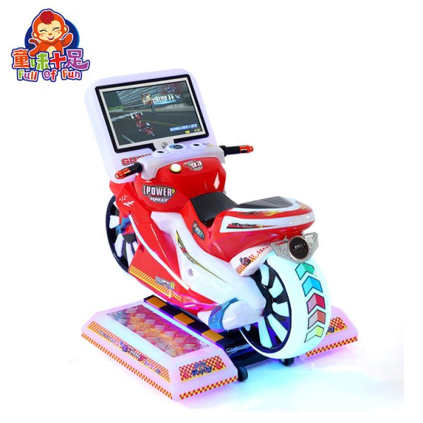 A colorful and engaging coin-operated Children's Motorcycle Racing Game Machine designed for young players. The machine features vibrant graphics and sound effects, offering an immersive racing experience perfect for arcades and family entertainment centers.