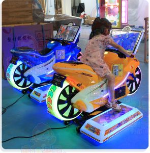A colorful and engaging coin-operated Children's Motorcycle Racing Game Machine designed for young players. The machine features vibrant graphics and sound effects, offering an immersive racing experience perfect for arcades and family entertainment centers.