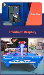 A vibrant Dolphin-Style Air Hockey Game Machine with colorful lights and dolphin-themed design, perfect for arcades and family entertainment centers. Provides exciting gameplay for both kids and adults.