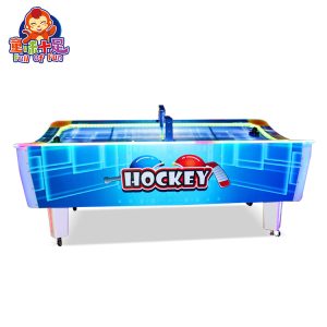 A dynamic Curved Air Hockey Game Machine with a unique curved playing surface, colorful lights, and fast-paced gameplay, perfect for arcades and entertainment centers. Suitable for both kids and adults.