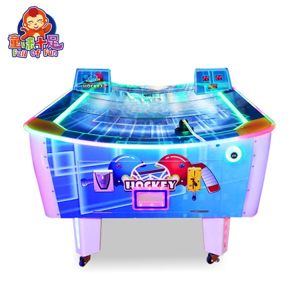 A dynamic Curved Air Hockey Game Machine with a unique curved playing surface, colorful lights, and fast-paced gameplay, perfect for arcades and entertainment centers. Suitable for both kids and adults.