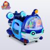 Colorful submarine kiddie ride designed for children, featuring vibrant colors and playful marine-themed graphics.