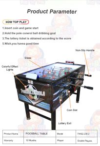 Coin-operated table football machine for kids and adults, perfect for arcades and entertainment venues.