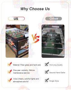 Coin-operated table football machine for kids and adults, perfect for arcades and entertainment venues.