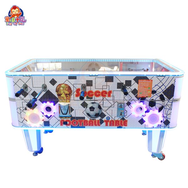 Coin-operated table football machine for kids and adults, perfect for arcades and entertainment venues.