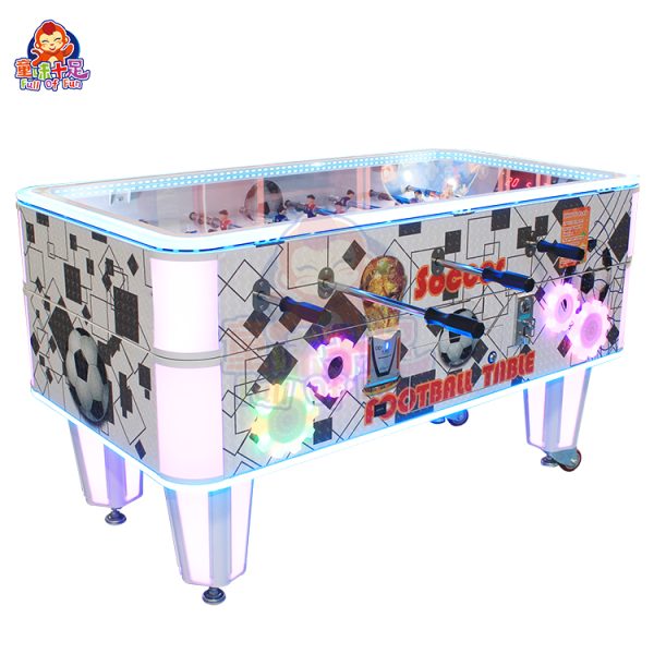 Coin-operated table football machine for kids and adults, perfect for arcades and entertainment venues.