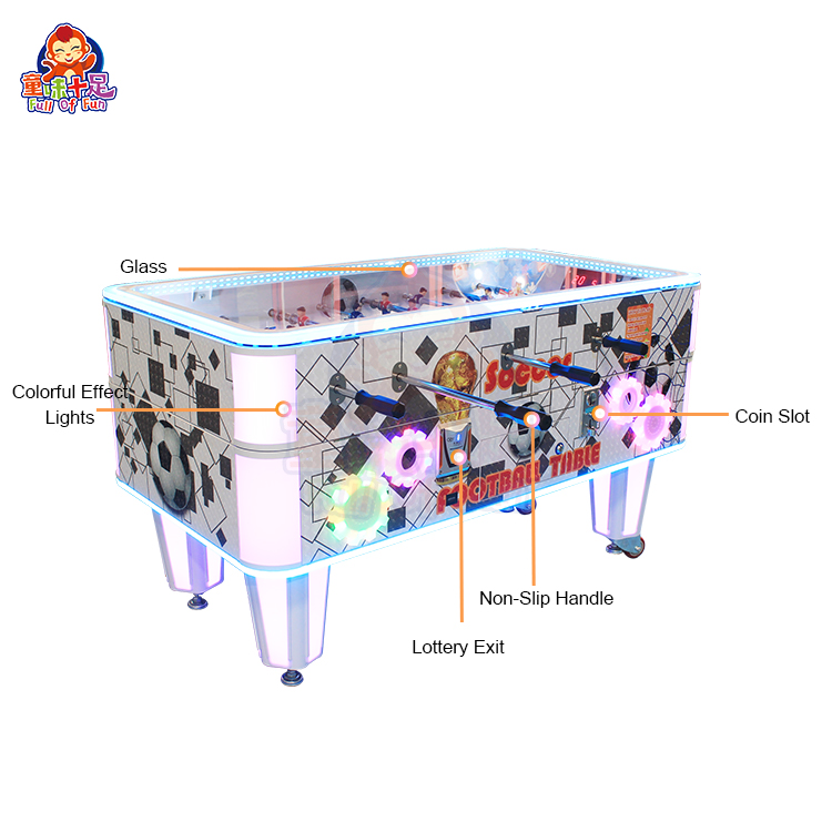 Coin-operated table football machine for kids and adults, perfect for arcades and entertainment venues.