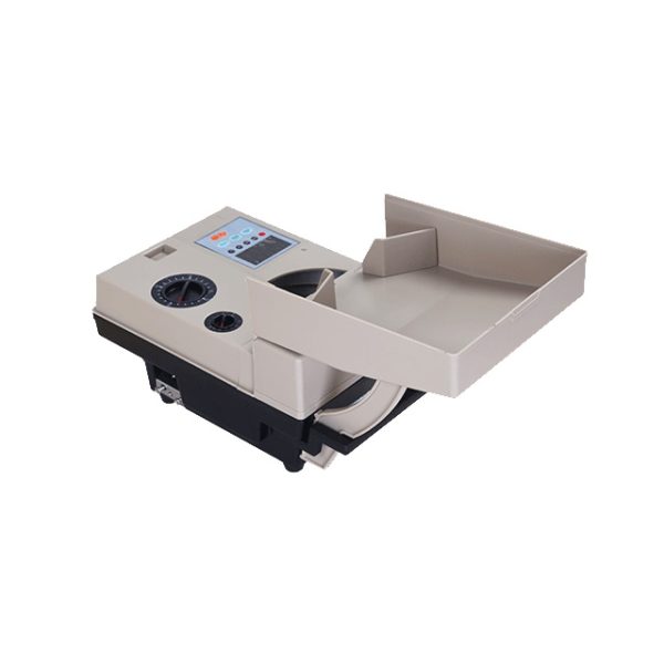 A high-speed coin counting machine efficiently sorting and counting coins.