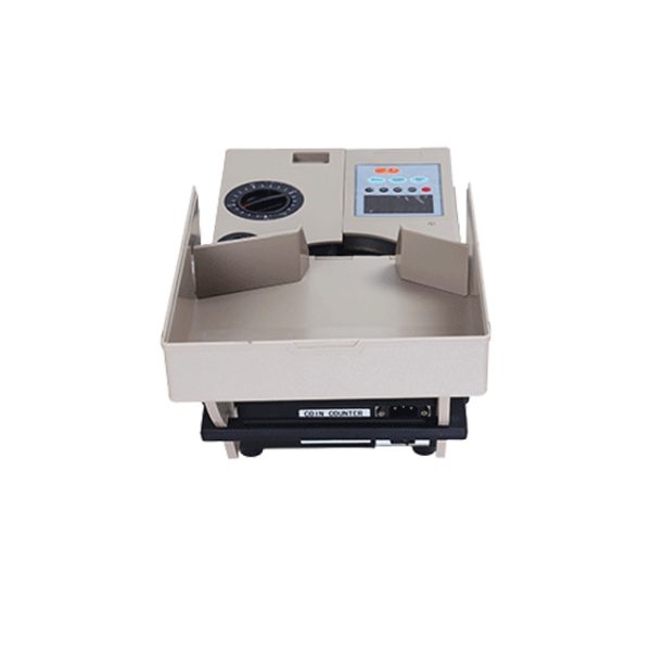 A high-speed coin counting machine efficiently sorting and counting coins.