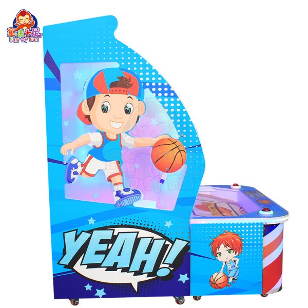 Children playing with a Children's Basketball Machine, showcasing its bright colors and interactive design, suitable for kids to enhance their basketball skills.