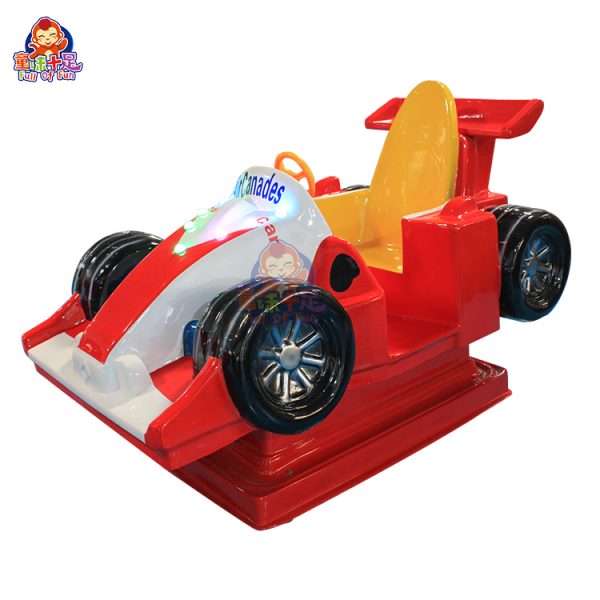 Colorful airplane racing kiddie ride, designed for children with fun graphics and safety features.