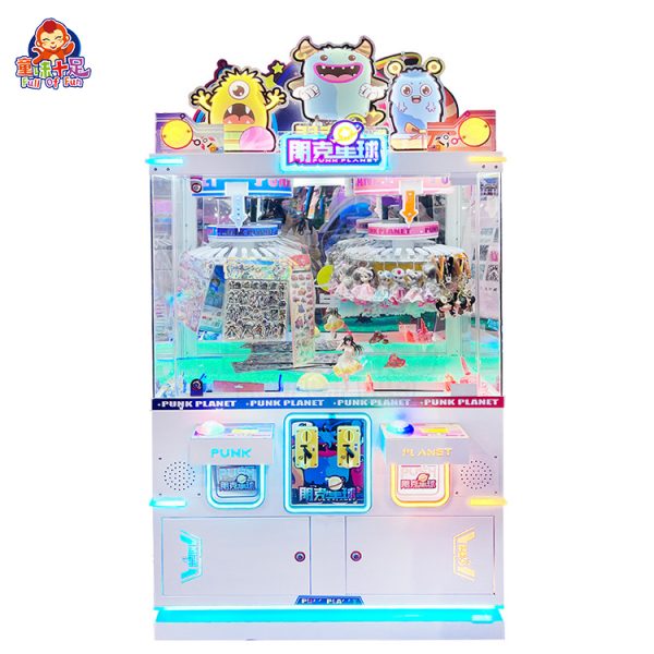A vibrant Clamp Gift Machine featuring a rotating disk with colorful clamps holding various prizes, showcasing the thrill of winning.