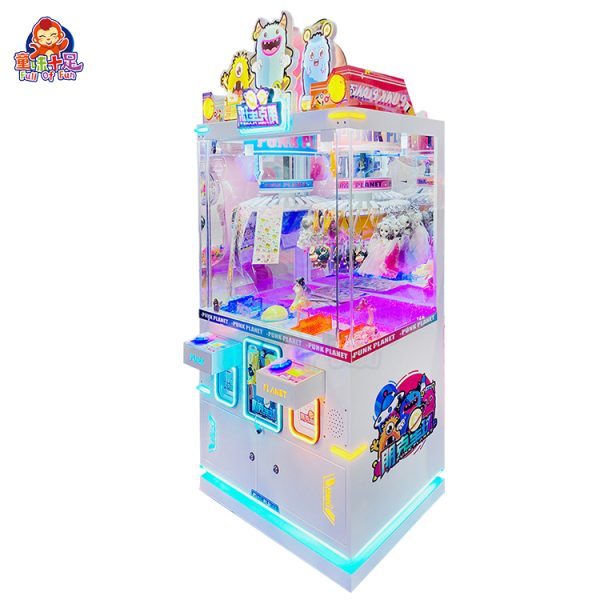 A vibrant Clamp Gift Machine featuring a rotating disk with colorful clamps holding various prizes, showcasing the thrill of winning.