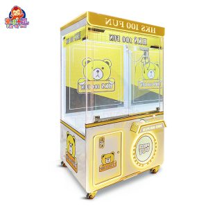 Large claw machine arcade game with toys and plush prizes