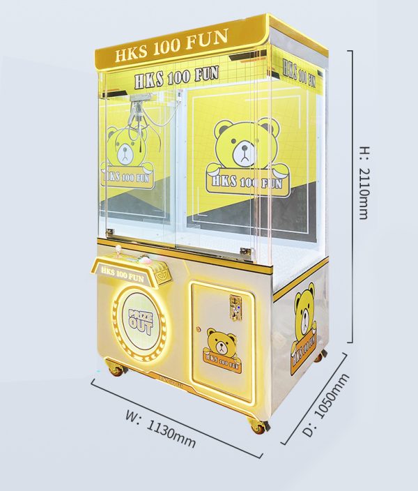 Large claw machine arcade game with toys and plush prizes