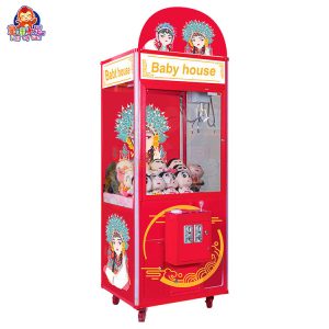 Chinese-style claw machine with decorative patterns and plush toys.