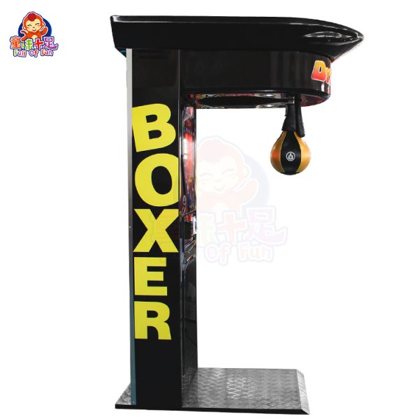 Black boxing machine with a punching pad and digital score display.