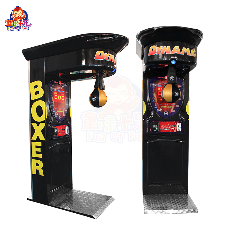 Black boxing machine with a punching pad and digital score display.