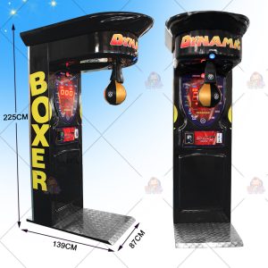 Black boxing machine with a punching pad and digital score display.