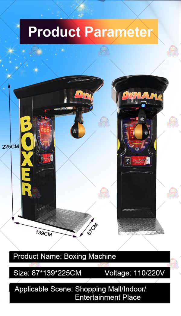 Black boxing machine with a punching pad and digital score display.