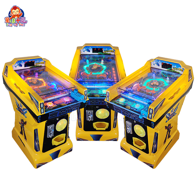 Jogo infantil de máquina de bolinhas de gude reais com bolinhas coloridas e um design vibrante.