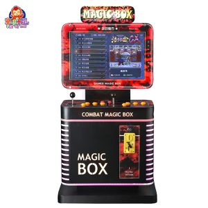 Mini-Arcade-Kampfautomat mit farbenfroher Steuerung und aufregender Kampfspielgrafik.