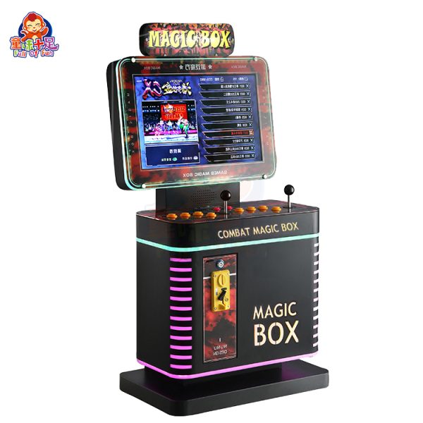 Mini arcade fighting machine with colorful controls and exciting fighting game graphics.