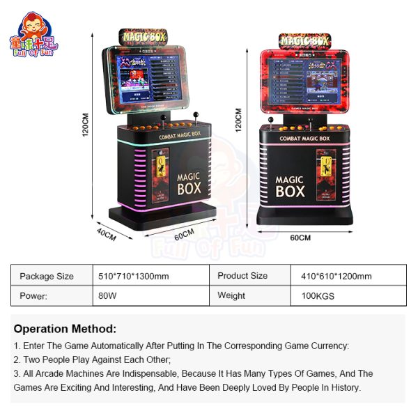 Mini arcade fighting machine with colorful controls and exciting fighting game graphics.