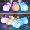 Colorful children's square motorcycle ride with safety features and vibrant design.