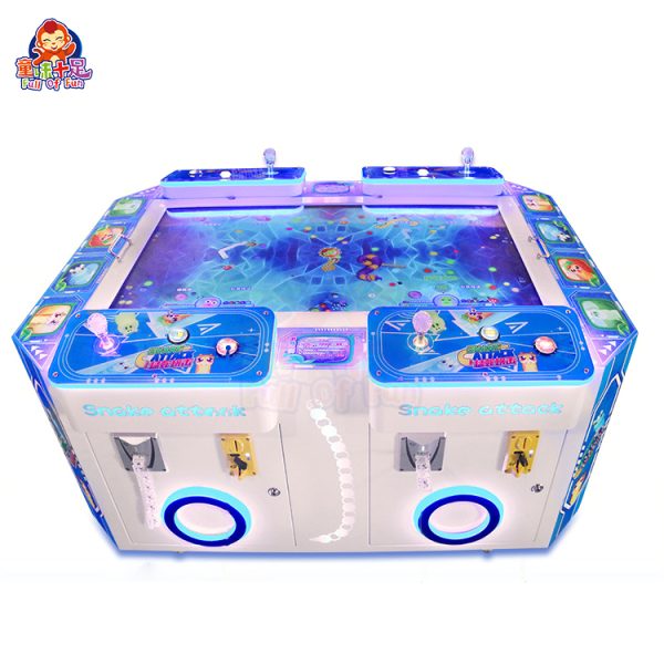Children’s 4-player Pac-Man arcade game machine with bright graphics.