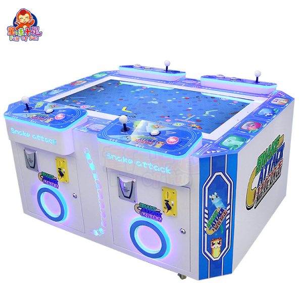 Children’s 4-player Pac-Man arcade game machine with bright graphics.